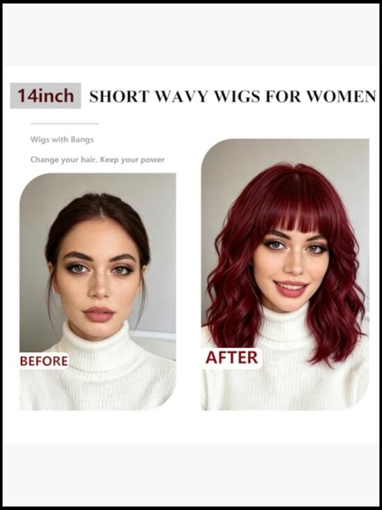 Wavy Bob Wig with Bangs Short Curly Synthetic Hair Natural Looking Daily Wear main image 5